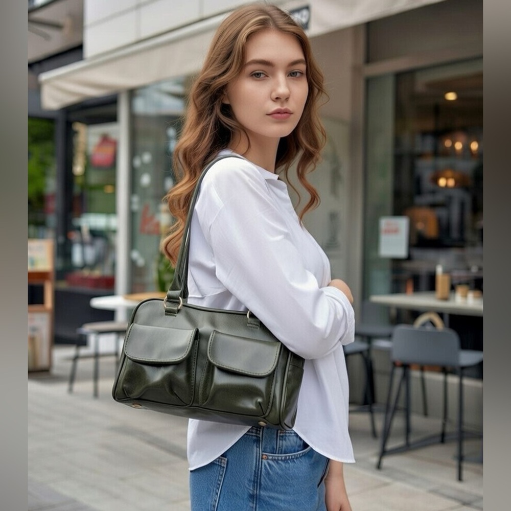 SOLD
Chic Olive Green Faux Leather Green Shoulder Bag
